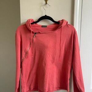 Harve Benard Coral Pink Asymmetrical‎ Side Zip Hoodie Sweatshirt Womens M